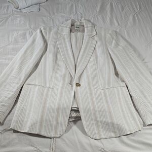 Anne Klein Cream Stripes Pants Set, Sz M  LINEN Blend